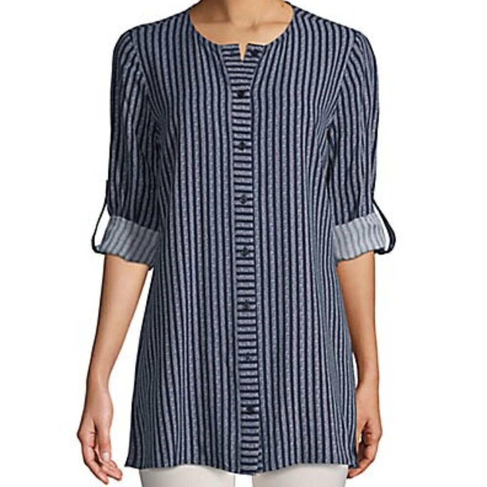 Long Tunic, long or rolled sleeves. Striped. NWT - Picture 4 of 4